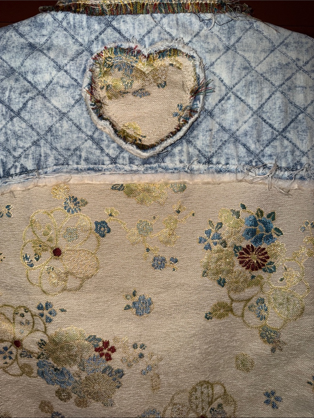 Floral Patchwork Zip-Front Women's Jacket - Cream & Blue - Picture 8 of 11